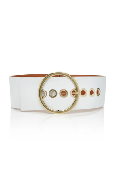 Shop Maison Boinet Grommet-embellished Leather Belt In White