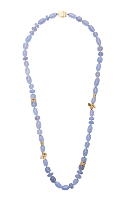 Shop Mimi So 18k Gold, Chalcedony And Diamond Necklace In Blue