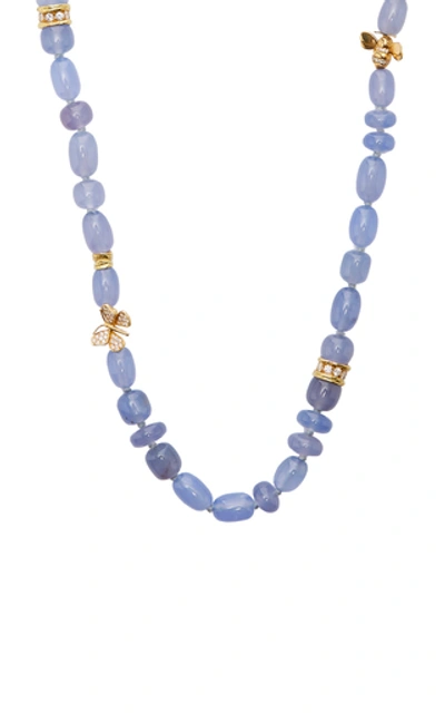Shop Mimi So 18k Gold, Chalcedony And Diamond Necklace In Blue