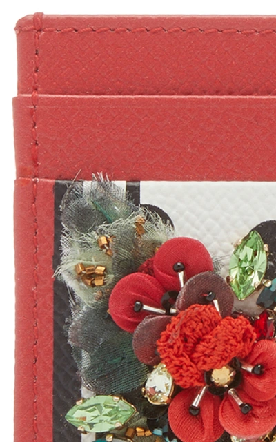 Shop Dolce & Gabbana Portofino Embellished Textured-leather Cardholder In Red