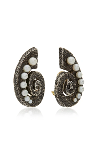 Shop Sorab & Roshi Scroll Sterling Silver, 18k Gold And Pearl Earrings In Multi