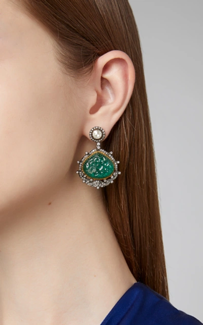 Shop Amrapali 18k Gold, Emerald And Diamond Earrings In Green