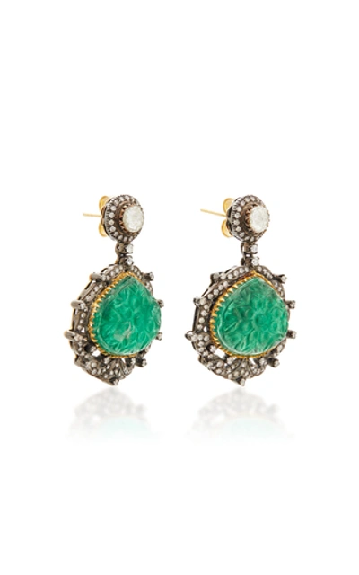 Shop Amrapali 18k Gold, Emerald And Diamond Earrings In Green