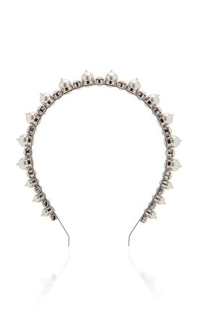 Shop Simone Rocha Faux Pearl, Crystal And Silver-tone Headband