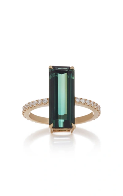 Shop Yi Collection 18k Gold, Tourmaline And Diamond Deco Ring In Green