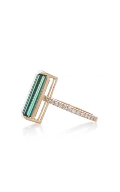 Shop Yi Collection 18k Gold, Tourmaline And Diamond Deco Ring In Green