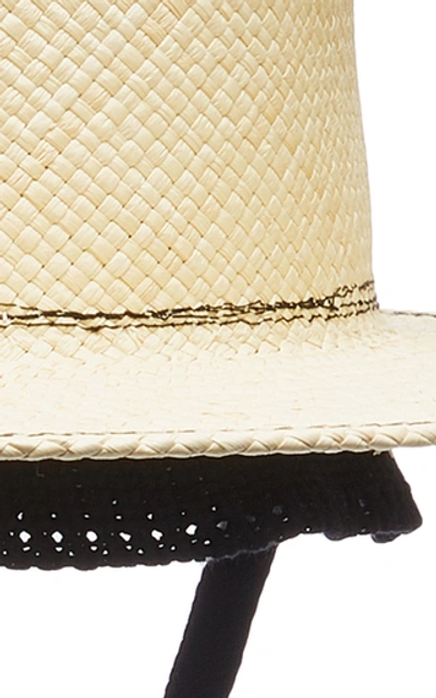Shop Federica Moretti Cotton-trimmed Straw Hat In Neutral