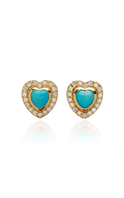 Shop Khai Khai 18k Gold, Turquoise, And Diamond Earrings In Blue
