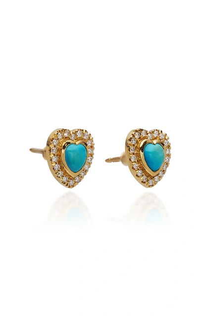 Shop Khai Khai 18k Gold, Turquoise, And Diamond Earrings In Blue