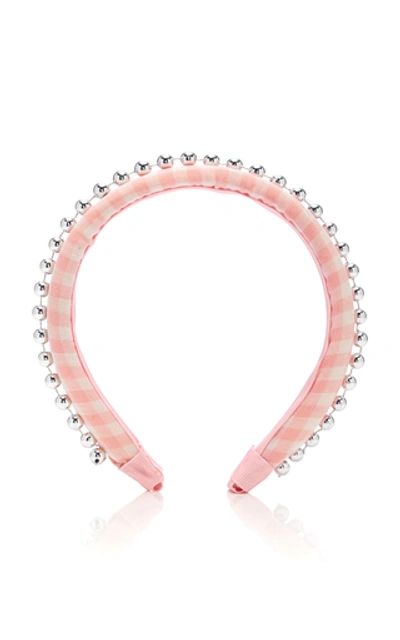 Shop Epona Valley Beaded Gingham Cotton Headband In Pink