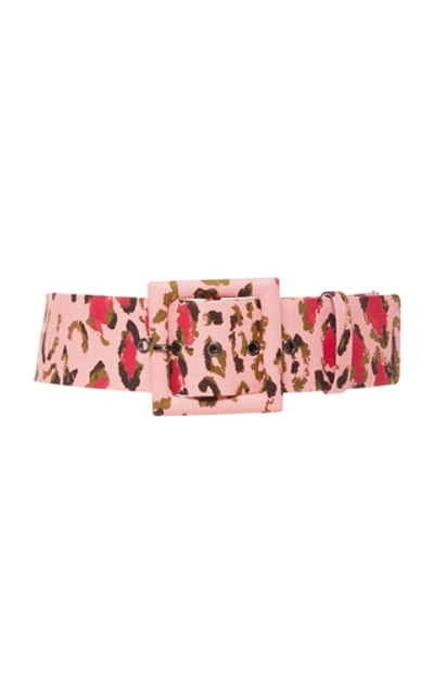 Shop Carolina Herrera Leopard-print Cotton-blend Belt In Pink