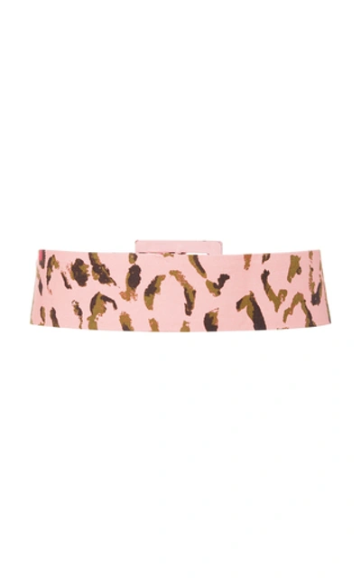 Shop Carolina Herrera Leopard-print Cotton-blend Belt In Pink