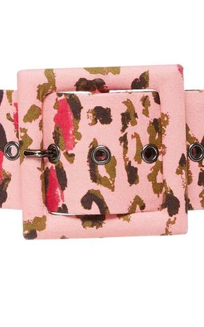 Shop Carolina Herrera Leopard-print Cotton-blend Belt In Pink