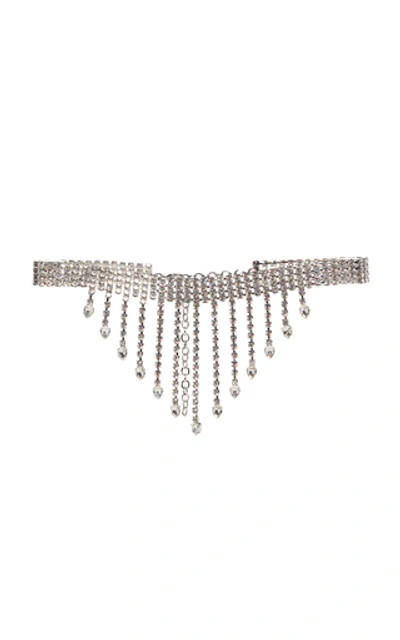 Shop Alessandra Rich Fringed Crystal-embellished Belt In Silver