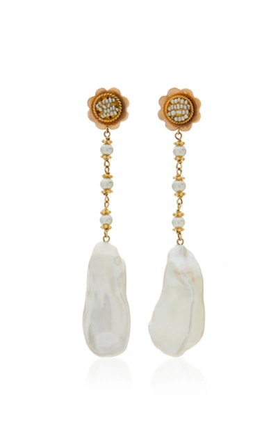 Shop Sorab & Roshi Sunflower 18k Gold And Pearl Earrings In White