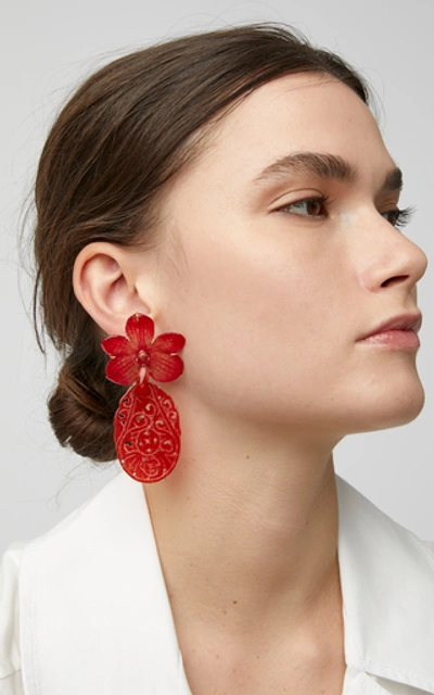 Shop Bahina 18k Gold, Orchid And Agathe Earrings In Red