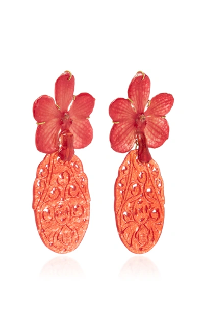 Shop Bahina 18k Gold, Orchid And Agathe Earrings In Red