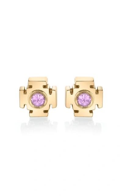 Shop Ark Gateway 18k Gold Sapphire Earrings In Pink