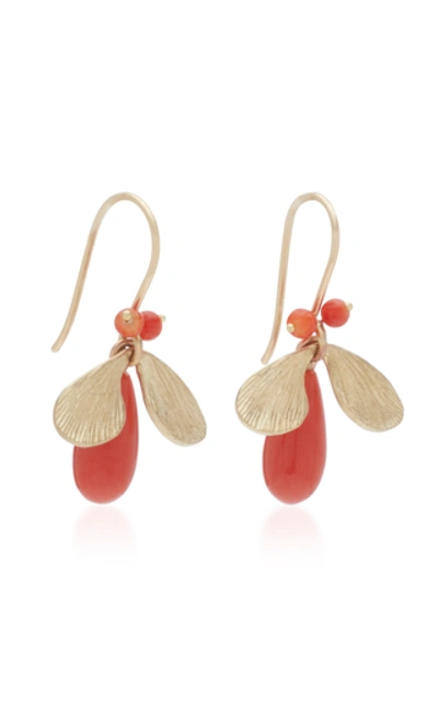 Shop Annette Ferdinandsen Jeweled Bugs 14k Gold And Coral Drop Earrings In Pink