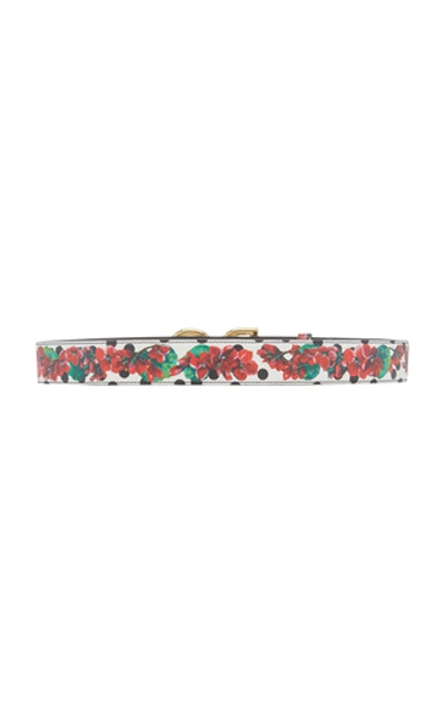 Shop Dolce & Gabbana Floral-print Leather Logo Belt In Red