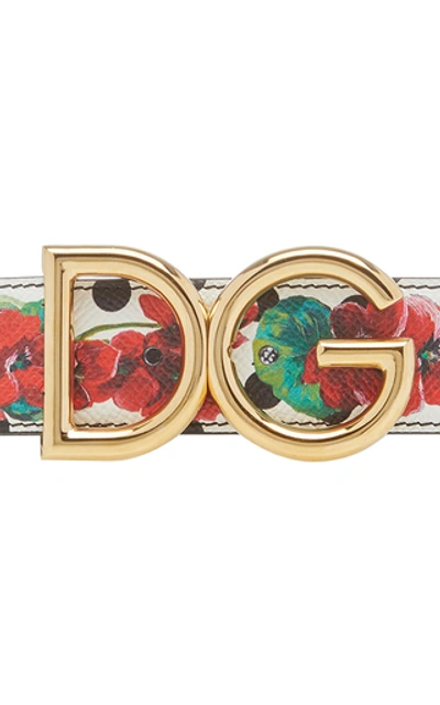 Shop Dolce & Gabbana Floral-print Leather Logo Belt In Red