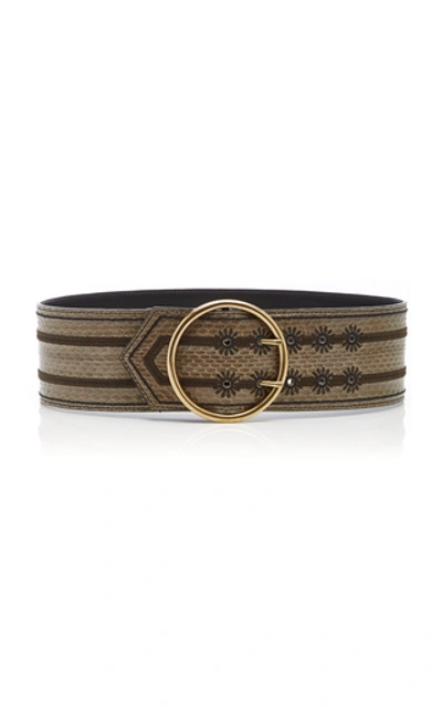 Shop Etro Embroidered Snake-effect Leather Waist Belt In Grey