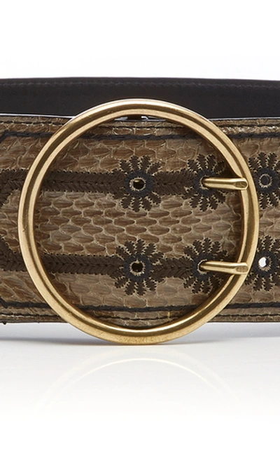 Shop Etro Embroidered Snake-effect Leather Waist Belt In Grey