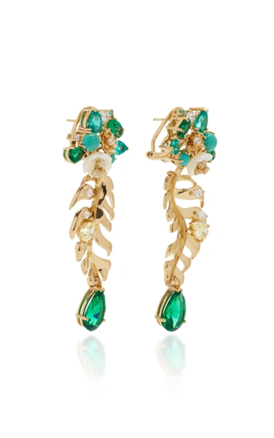 Shop Anabela Chan M'o Exclusive Emerald Palm Earrings  In Green