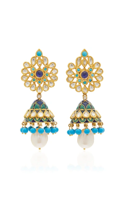 Shop Amrapali 18k Gold And Multi-stone Earrings In Blue