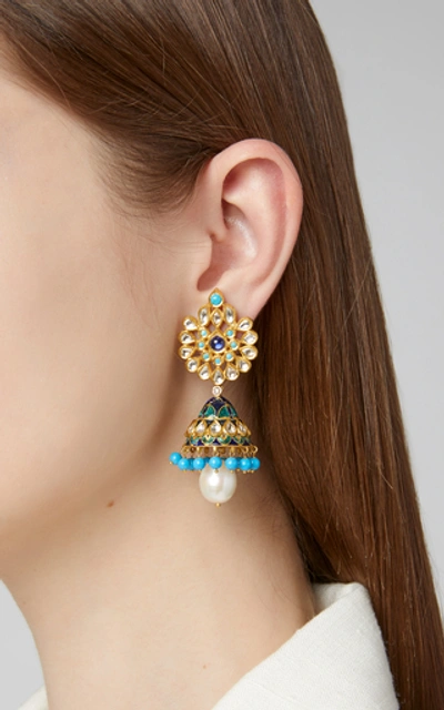 Shop Amrapali 18k Gold And Multi-stone Earrings In Blue