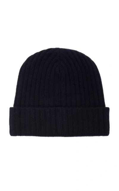 Shop The Elder Statesman Summer Embroidered Ribbed Cashmere Beanie In Navy