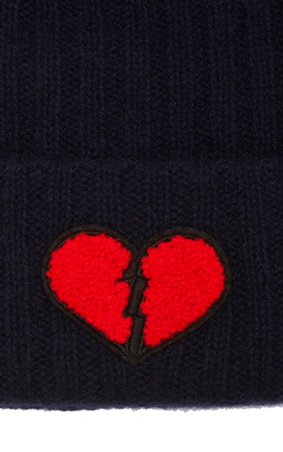 Shop The Elder Statesman Summer Embroidered Ribbed Cashmere Beanie In Navy