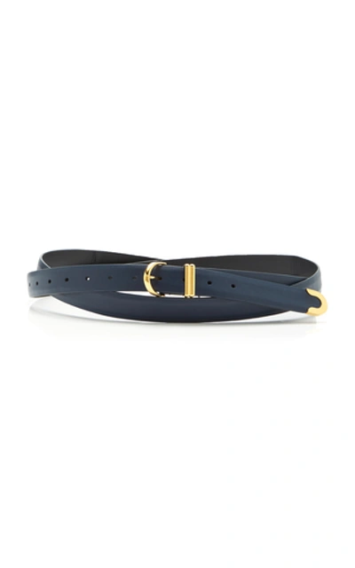 Shop Khaite Brooke Gold-tone Textured-leather Belt In Navy