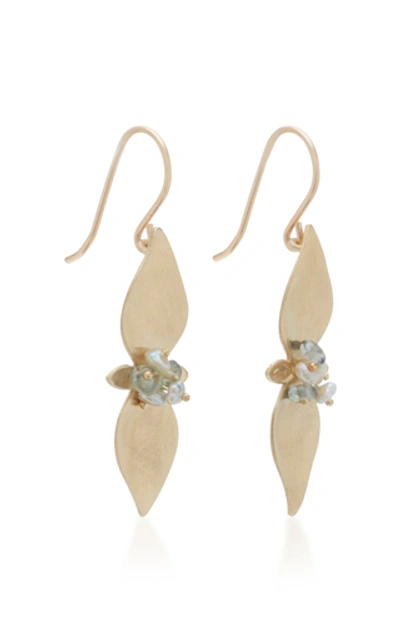 Shop Annette Ferdinandsen Mint 14k Gold And Pearl Drop Earrings