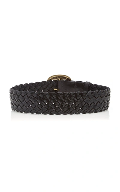 Shop Etro Woven Leather Waist Belt In Black