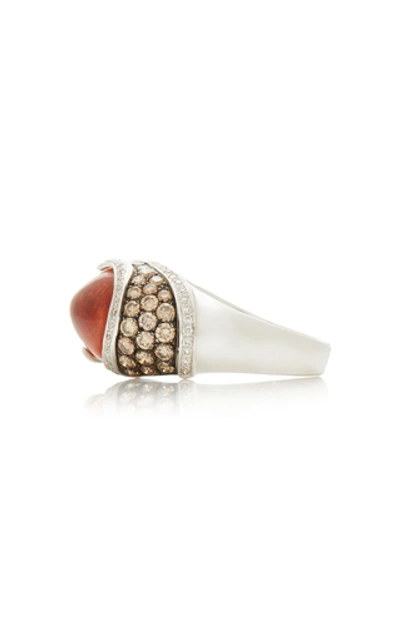 Shop Amrapali 14k White Gold, Spessartite And Diamond Ring In Brown