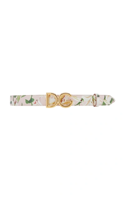 Shop Dolce & Gabbana Floral-print Leather Logo Belt In White
