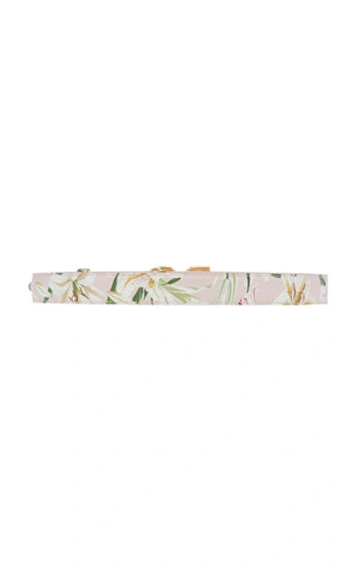 Shop Dolce & Gabbana Floral-print Leather Logo Belt In White