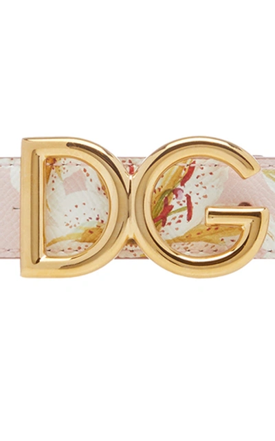 Shop Dolce & Gabbana Floral-print Leather Logo Belt In White