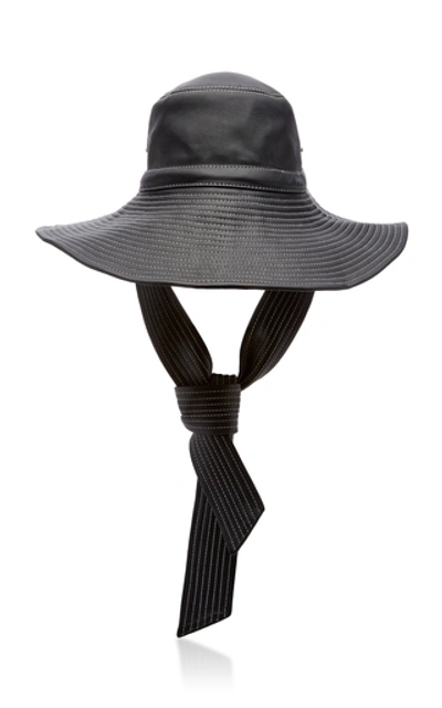 Shop Ganni Logo-patch Leather Bucket Hat In Black