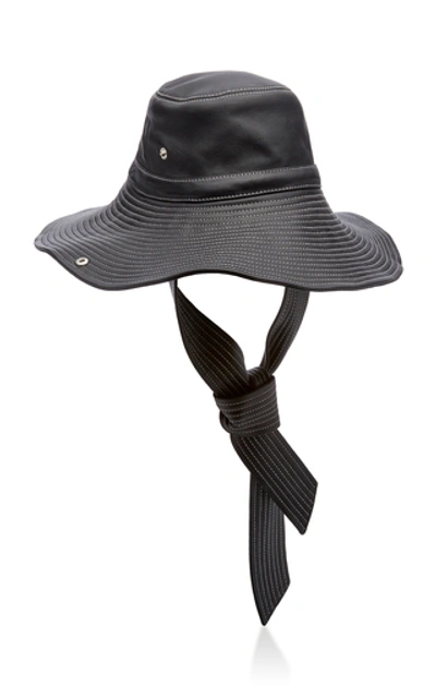 Shop Ganni Logo-patch Leather Bucket Hat In Black