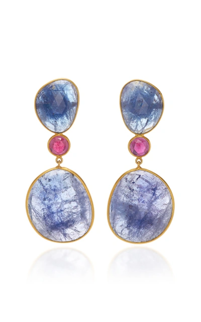 Shop Bahina 18k Gold, Tanzanite And Ruby Earrings In Blue