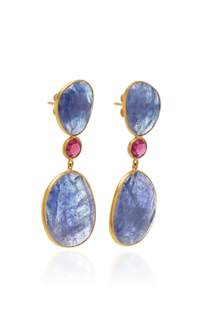Shop Bahina 18k Gold, Tanzanite And Ruby Earrings In Blue