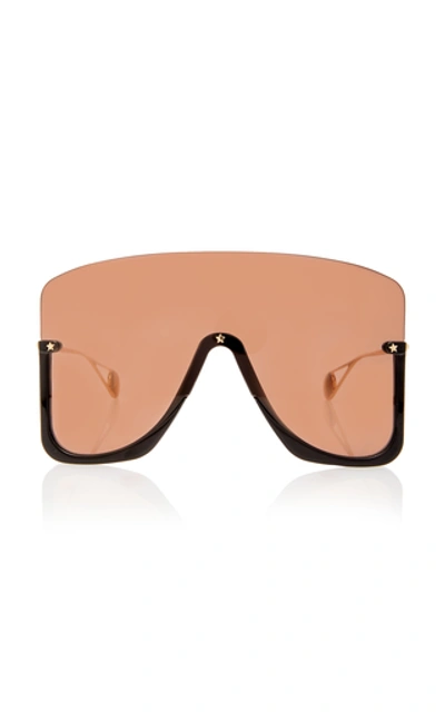 Shop Gucci Oversized Acetate Shield Sunglasses In Black