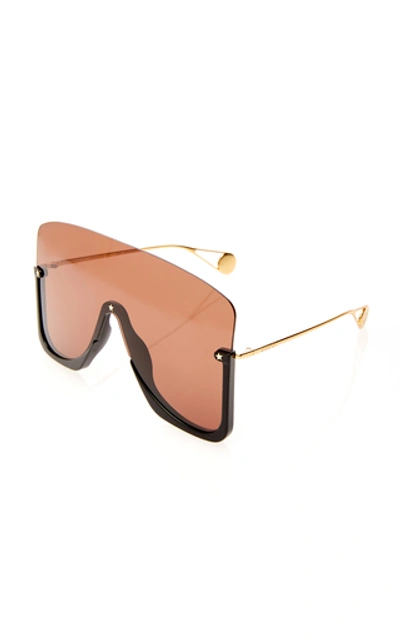 Shop Gucci Oversized Acetate Shield Sunglasses In Black