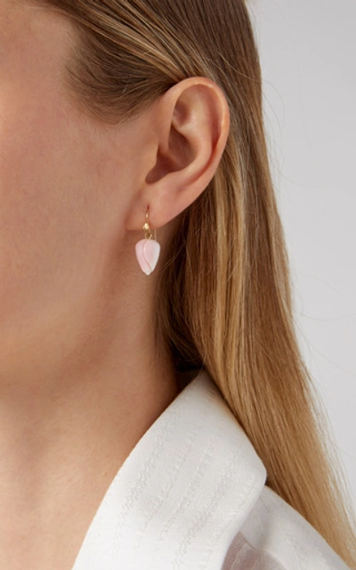 Shop Annette Ferdinandsen Rose Bud 18k Yellow Gold Conch Earrings In Pink