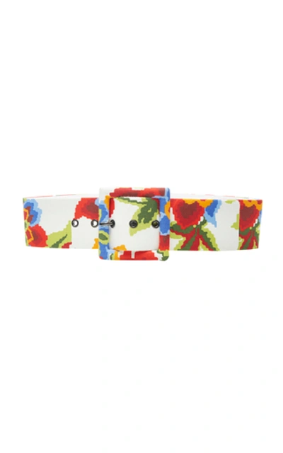 Shop Carolina Herrera Floral-print Cotton Belt In White