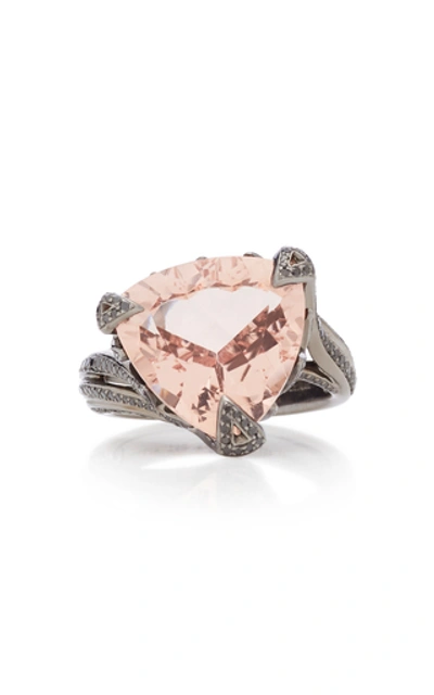 Shop Akillis Rhodium-plated 18k Gold, Morganite And Diamond Ring In Pink