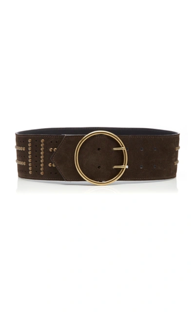 Shop Etro Studded Suede Waist Belt In Grey