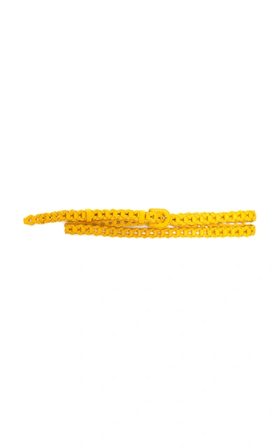 Shop Jacquemus Le Tressee Braided Leather Belt In Yellow